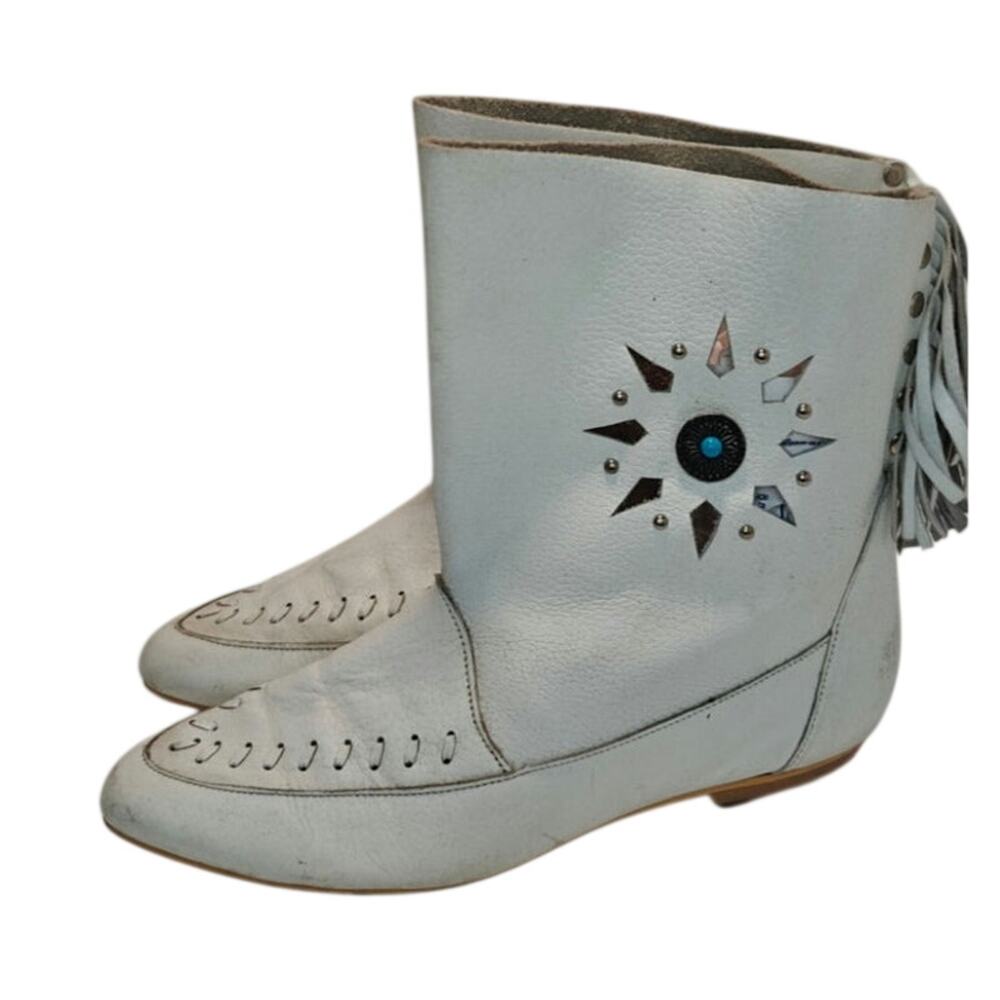 Vintage 80s white western moccasin leather boots sz 6